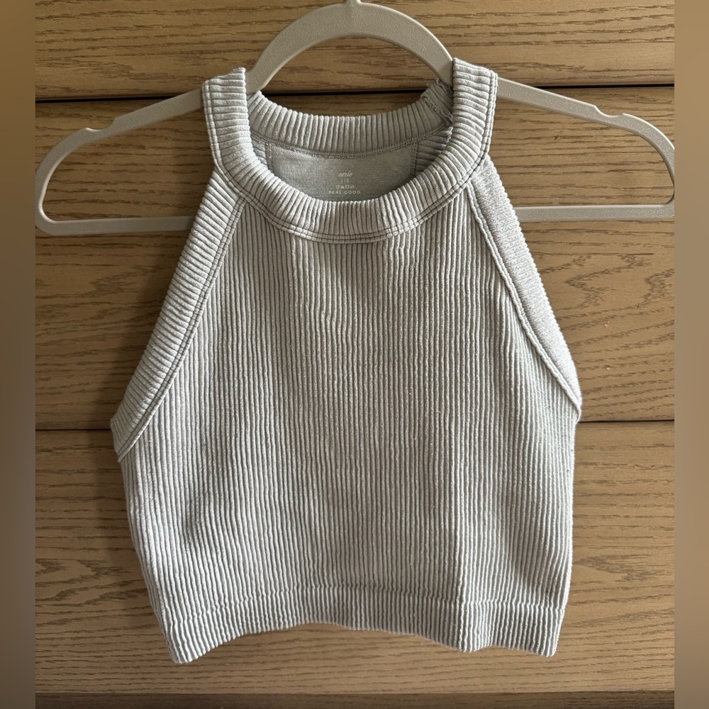 Aerie Greyish Ribbed Fitted Crop Tank Top